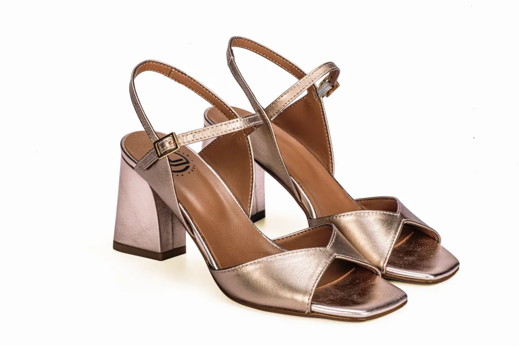 Elegant women's leather sandals, laminated nappa, copper color; high heel, 70 mm
