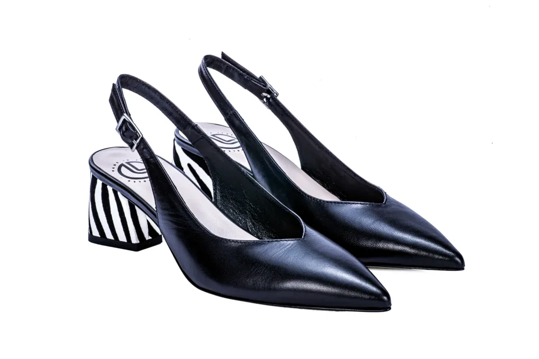 Dècollettè slingback, scarpe donna eleganti in pelle nappa sfoderata, colore nero, tacco medio, 50mm