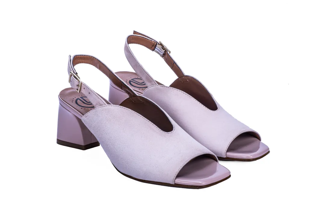 Open-toe slingback, elegant women's sandals in leather, suede, nude color, medium heel, 50 mm