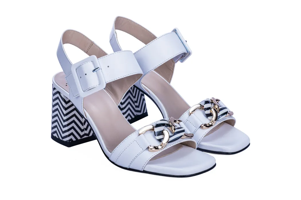Stylish women's white nappa leather sandals, 70 mm high heel