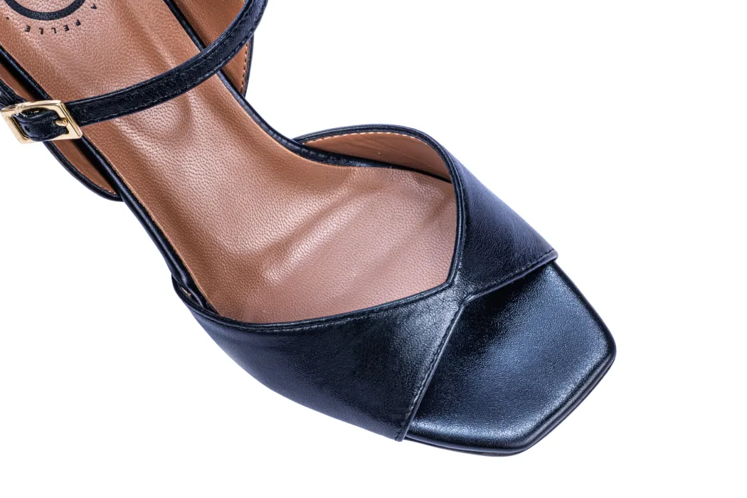 Sandali donna eleganti in pelle, nappa, colore nero, tacco alto, 70 mm
