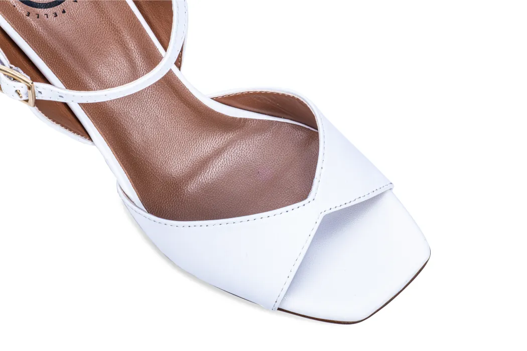 Elegant women's leather sandals, white nappa with a high heel